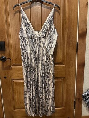 Jennifer Lopez Beige and Black Snake Print Maxi Dress shinny
